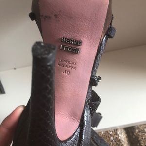 Herve Leger black chain heels